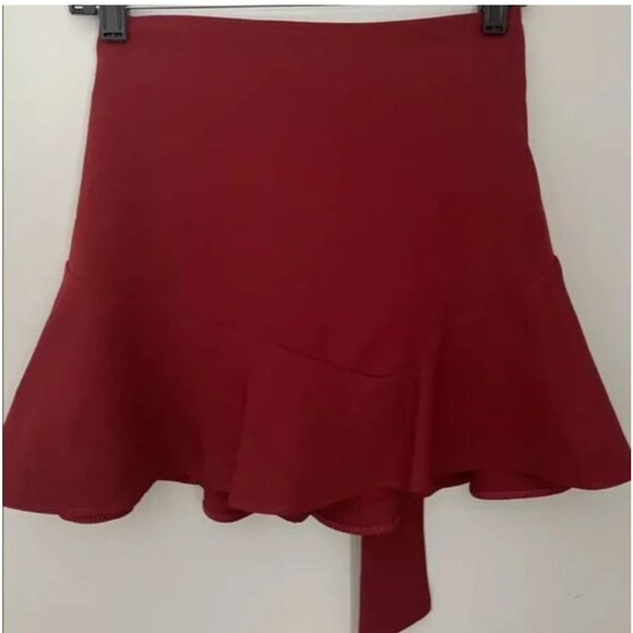 Zara Belted Bow Ruffle Skort – Size Medium (Burgundy/Red) - Picture 5 of 6
